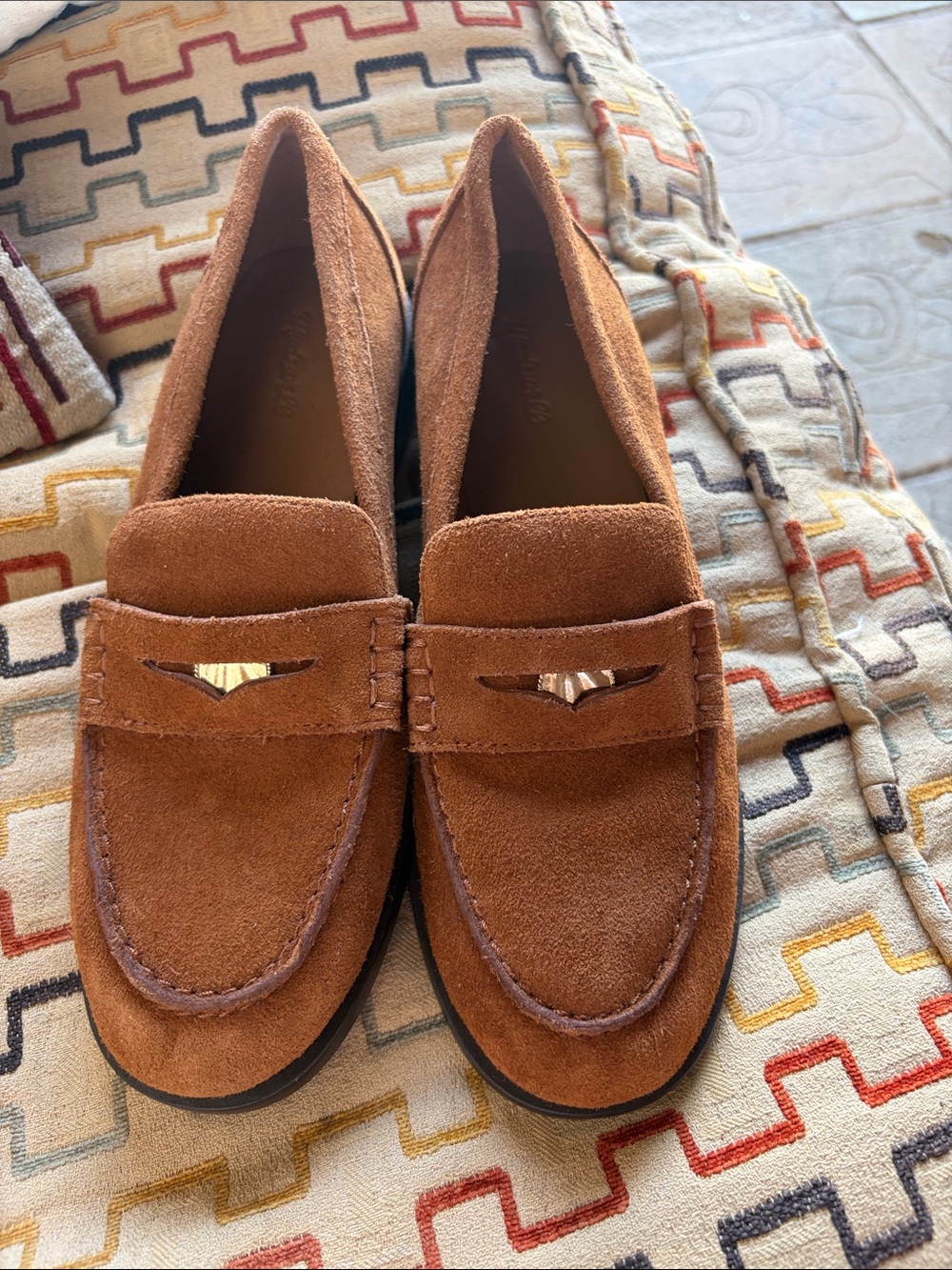 Madewell Suede Penny Loafers in Cognac Brown